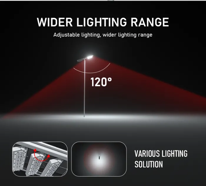 120° lighting angle for all in one solar powered street light