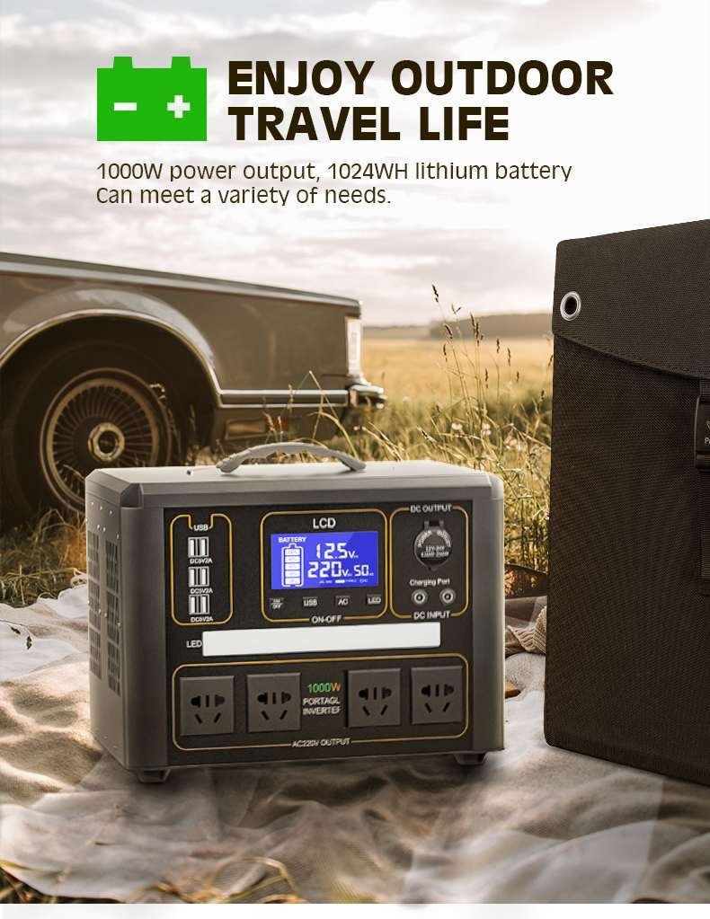 Portable power station with 1000 watts for outdoor camping