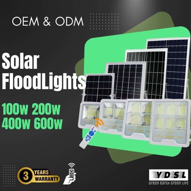 100w, 200w, 300w, and 400w high powered floodlights solar with remote