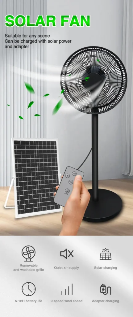 main features for battery solar fan