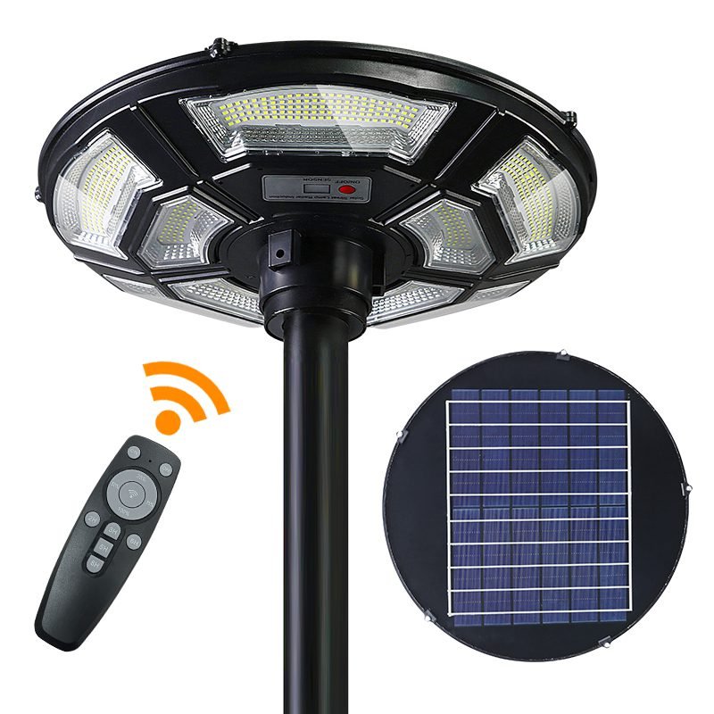 UFO solar garden light with pole installation and remote control