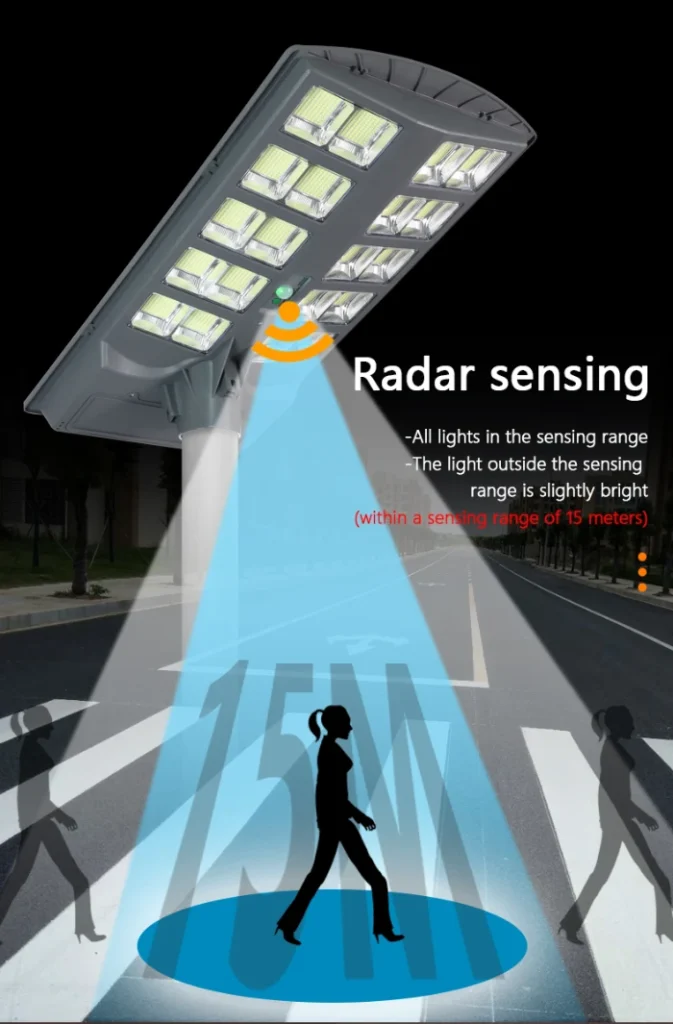 solar lights with radar sensoring for parking lots
